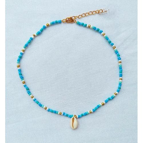 Collier Perles Bleu & Ciel & Vert And Emoji Wed3a Coquillage