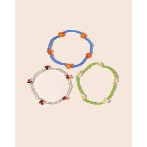 Pack De 3 Bracelets Flower & Cerise Beads