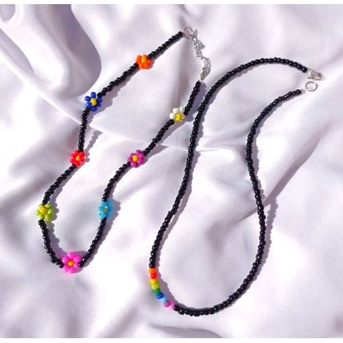 Pack 2 Collier Noir & Arc Flower Beads
