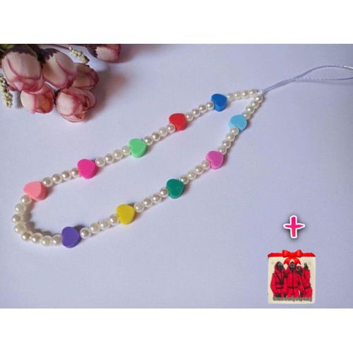 Sangle Lanière Phone Strap Perle Et Cœur + Sticker Choose