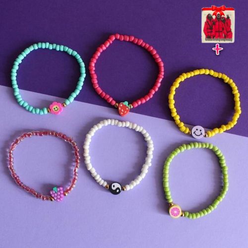Pack De 6 Bracelets Fruits For Kids + Sticker 