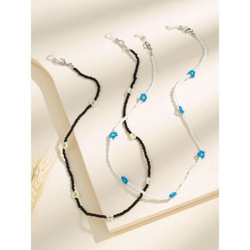 2 Chaîne Blanc Et Noir De Lunettes Flower Beads