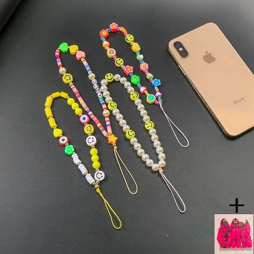 4 Lanières Iphone Smiley Perles Love Fruits + Sticker Choose