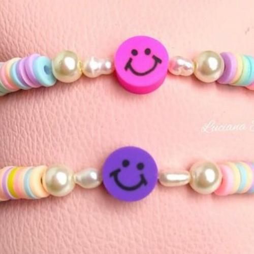 2 Bracelets Heishi Pink & Purple Smiley thumbnail 3