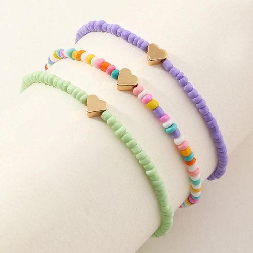Pack De 3 Bracelets De Cheville Coeur Mauve Vert & Arc