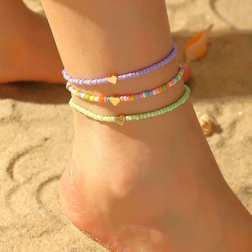 Pack De 3 Bracelets De Cheville Coeur Mauve Vert & Arc