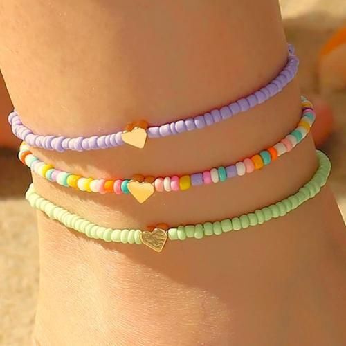 Pack De 3 Bracelets De Cheville Coeur Mauve Vert & Arc thumbnail 3