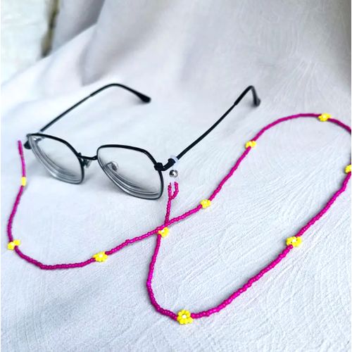 Chaîne De Lunettes Pink Purple With Yellow Flower Beads