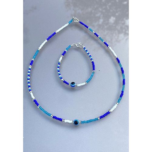 Pack Collier & Bracelet Blue & White & Blue Eye
