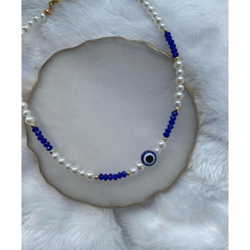 Collier Perle Classique & Bleu Cristal & Blue Eye thumbnail 3