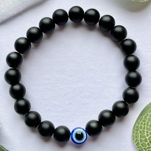 Bracelet Black Beads & Blue Eye Emoji