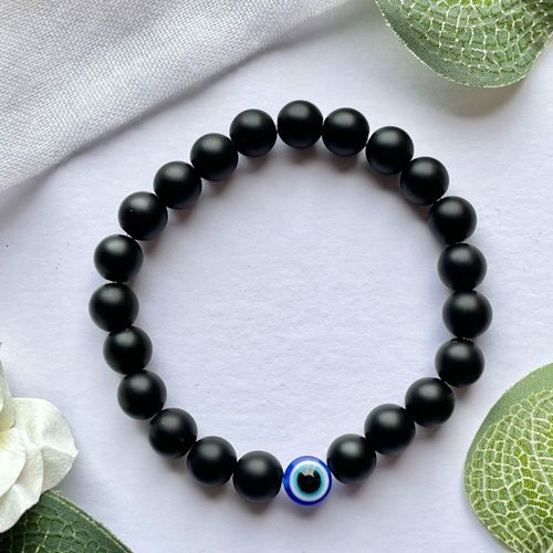 Bracelet Black Beads & Blue Eye Emoji