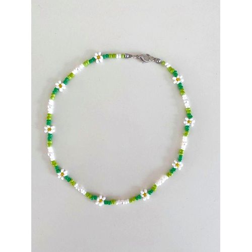 Collier Blanc Et Vert Flower Beads
