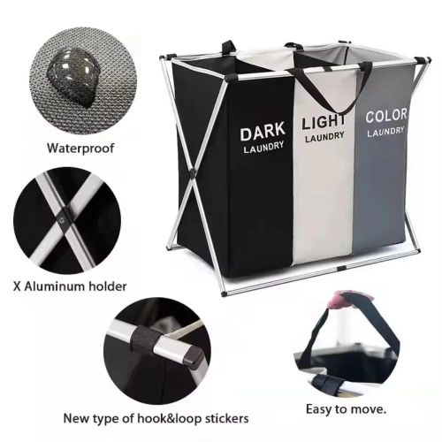 Panier À Linge Pour Vêtements Sales 3 Grilles Oxford Imperméables Portables Et Pliables + Sticker thumbnail 3
