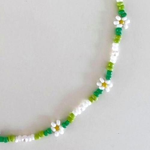 Collier Blanc Et Vert Flower Beads thumbnail 3
