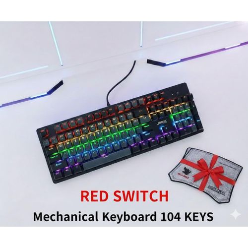 Clavier Gaming Mécanique 104 Keys Rgb Red Switch + Tapis Offert