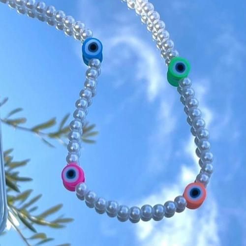 Sangle Lanière Phone Strap Colorful Big Oeil & Classique Perle