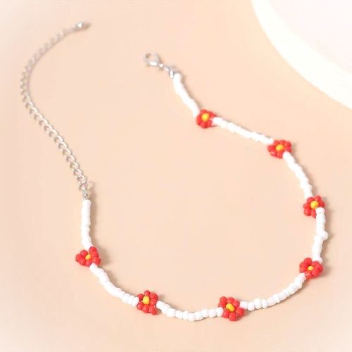 Collier Blanc & Rouge Flower Beads