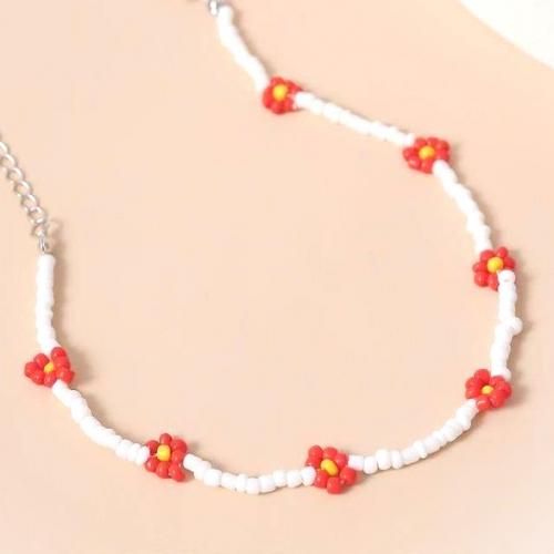 Collier Blanc & Rouge Flower Beads