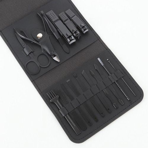 Kit De Manucure & Pédicure 16 Pièces – Compact Et Élégant Noir + Sticker