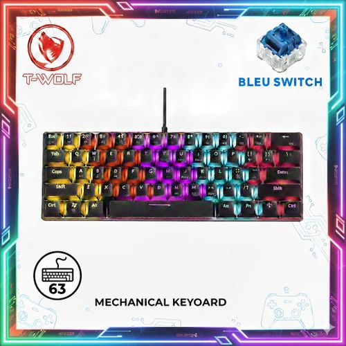 T-wolf Clavier Gaming Mécanique T61 Rgb Blue Switch - Noir