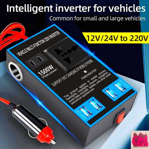Onduleur De Voiture Puissant Dc 12v/24v À 220v Ac + Sticker thumbnail 1