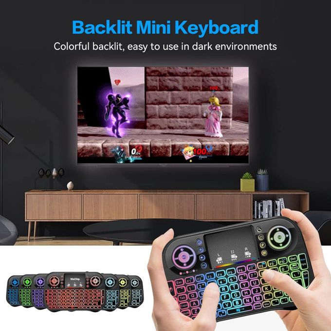 Clavier Mini Sans Fil Rétroéclairé Azerty Avec Souris + Sticker