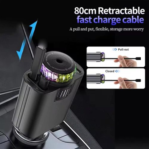 Allume-cigare 5en1 Avec Diffuseur Darômes, Projecteur De Ciel Étoilé, Accessoire De Voiture Rapide, Usb-c Rétractable, Chargeur De Voiture, Adaptateur De Téléphone Avec Câble, Compatible Avec Iphone Android