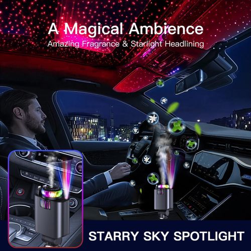 Allume-cigare 5en1 Avec Diffuseur Darômes, Projecteur De Ciel Étoilé, Accessoire De Voiture Rapide, Usb-c Rétractable, Chargeur De Voiture, Adaptateur De Téléphone Avec Câble, Compatible Avec Iphone Android thumbnail 3