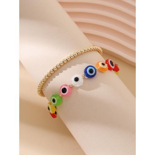 Pack 2 Bracelets Colorful Eyes & Gold Perle