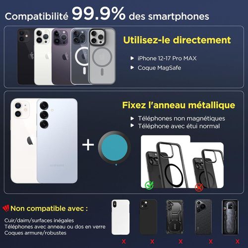 Support Téléphone Voiture Magnétique Ventouse, Compatible Avec Magsafe thumbnail 2