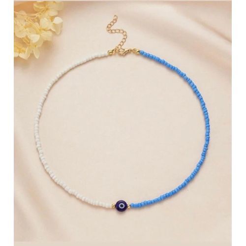 Collier Simple 1 Perle Œil Bleu Et Perle Half Bleu/blanc