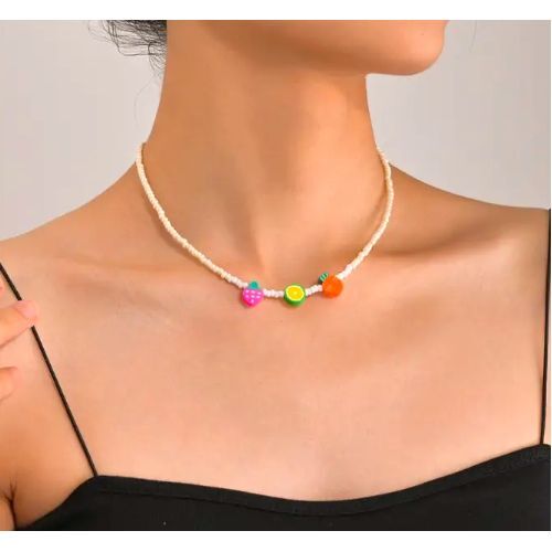Collier Blanc Et 3 Fruits Emoji