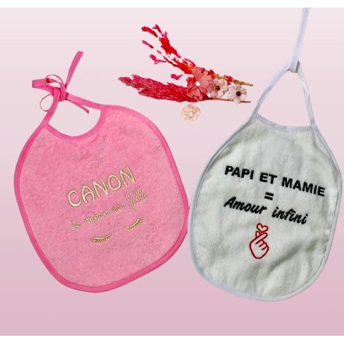 Pack 2 Bavoirs Pour Bébé - Tablier Dalimentation Ca Non De Mère En Fille / Papi Et Mamie = Amour Infini Pour Bébé Fille thumbnail 1