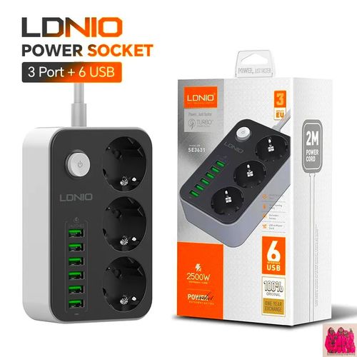 Rallonge Multiprises 2500w 3 Prises Universelles + 6 Usb Fast Charging