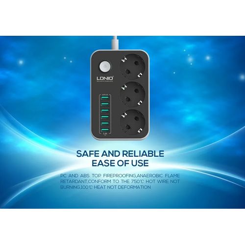 Rallonge Multiprises 2500w 3 Prises Universelles + 6 Usb Fast Charging