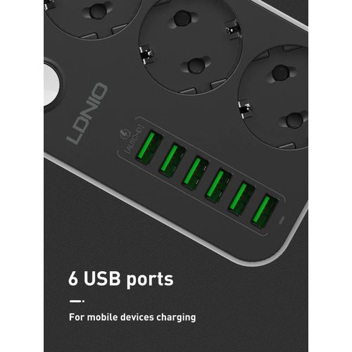 Ldnio Rallonge Multiprises 2500w 3 Prises Universelles + 6 Usb Fast Charging  thumbnail 3