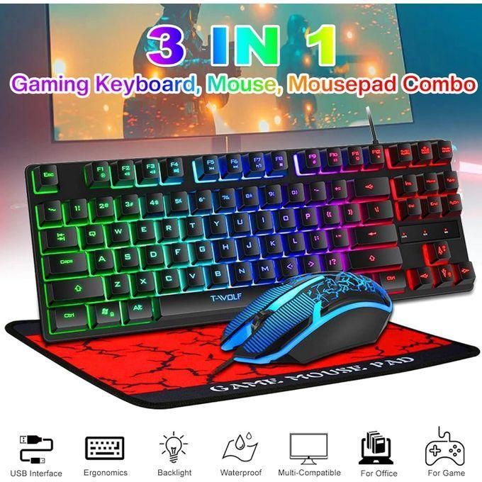 Pack Pro Gaming 3in1 Clavier 87 Touches, Souris & Tapis