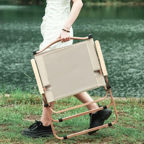 Chaise De Camping Chaise De Pêche Pliante Avec Accoudoirs - Tissu Oxford Et Structure Acier-beige thumbnail 3