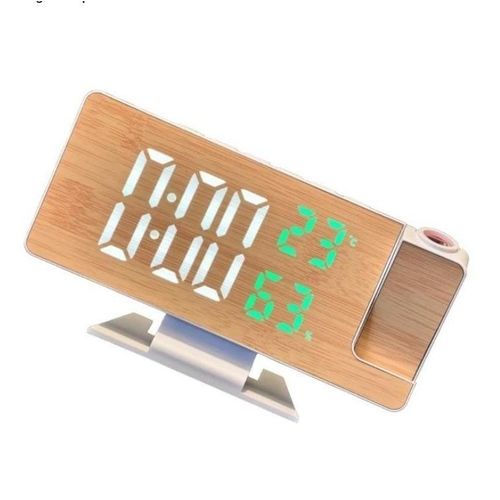 Réveil Led À Projection Avec Affichage Clair Température Ambiante Forme De Bois