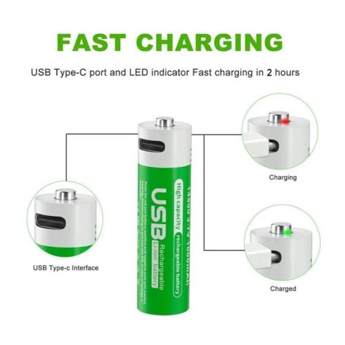 Piles Aa Rechargeables Usb Type-c - Aa/1.5 Volt 2200 Mwh Batteries Rechargeables Au Lithium Batterie Rechargeable.