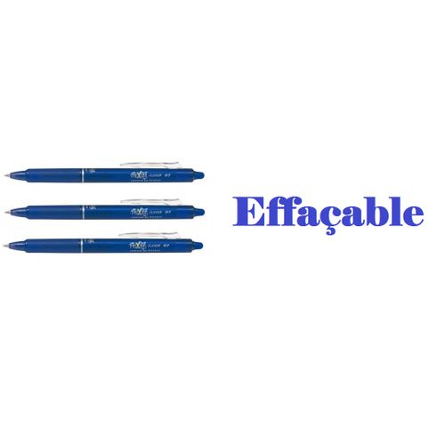 Set 3 Stylos Billes Bleu Gel 0,7 Rétractable Effaçable & Rechargeable