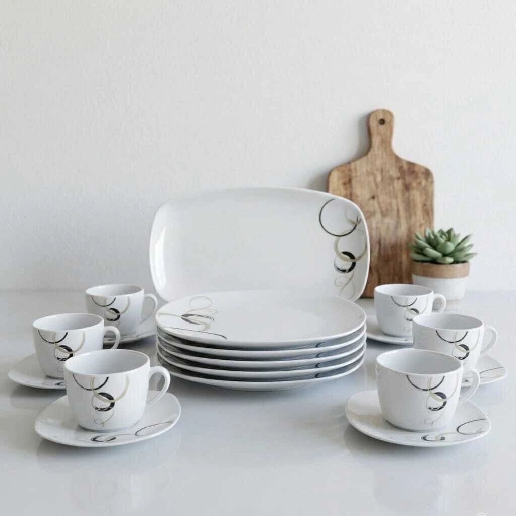 Service De Table - 19 Pièces - Motifs Colorés - Compatible Lave-vaisselle