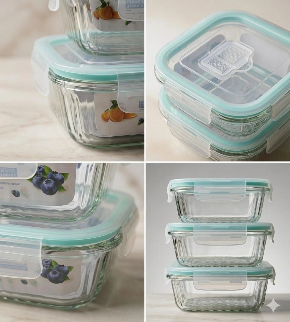 Lot 3 Boîtes Verre Hermétiques 370/520/800 Ml – Conservation Cuisine Multi-usage thumbnail 1