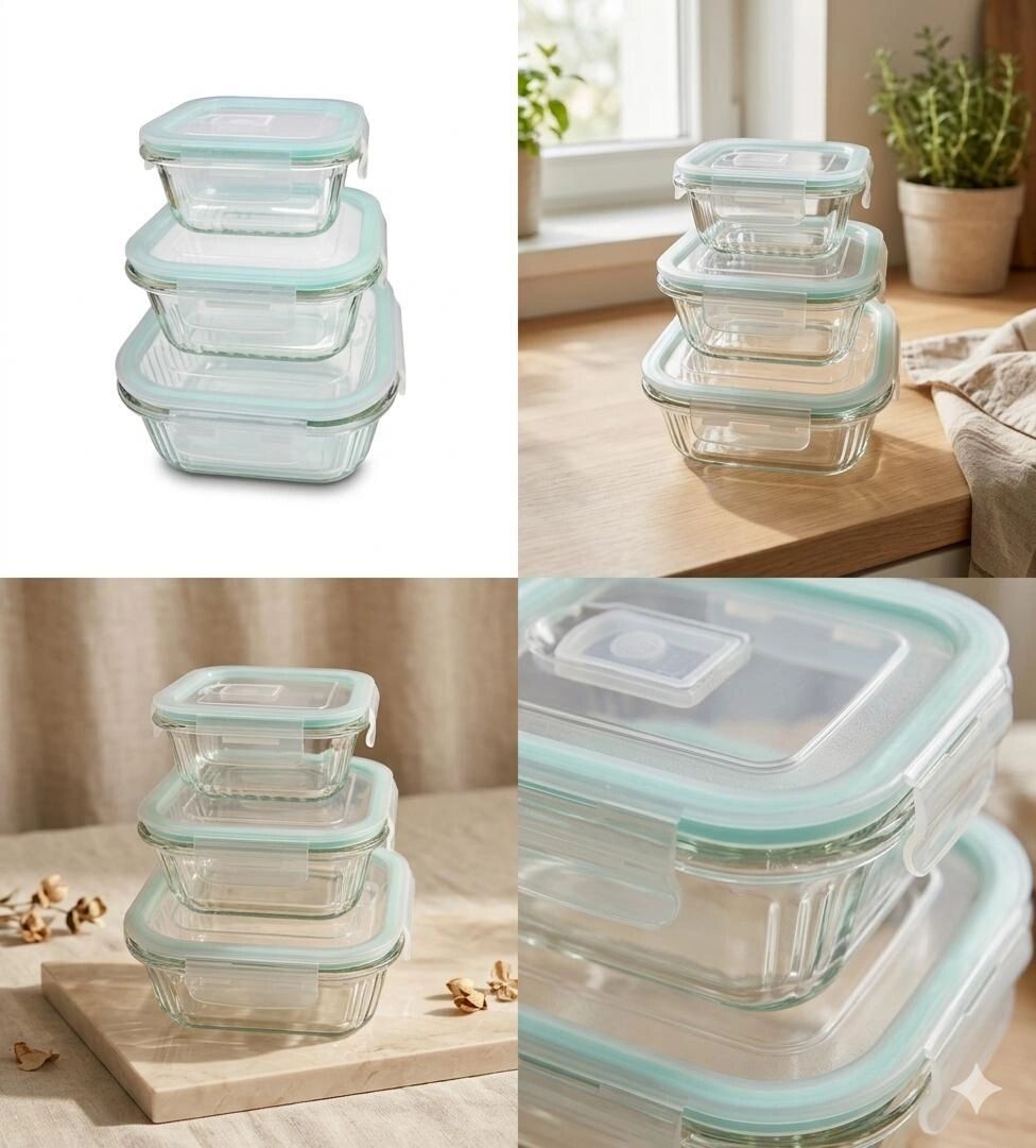 Lot 3 Boîtes Verre Hermétiques 370/520/800 Ml – Conservation Cuisine Multi-usage thumbnail 2