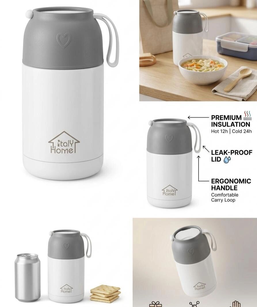 Porte-manger Isotherme Inox 650 Ml – Lunch Box Thermos Chaud/froid Avec Poignée Ergonomique