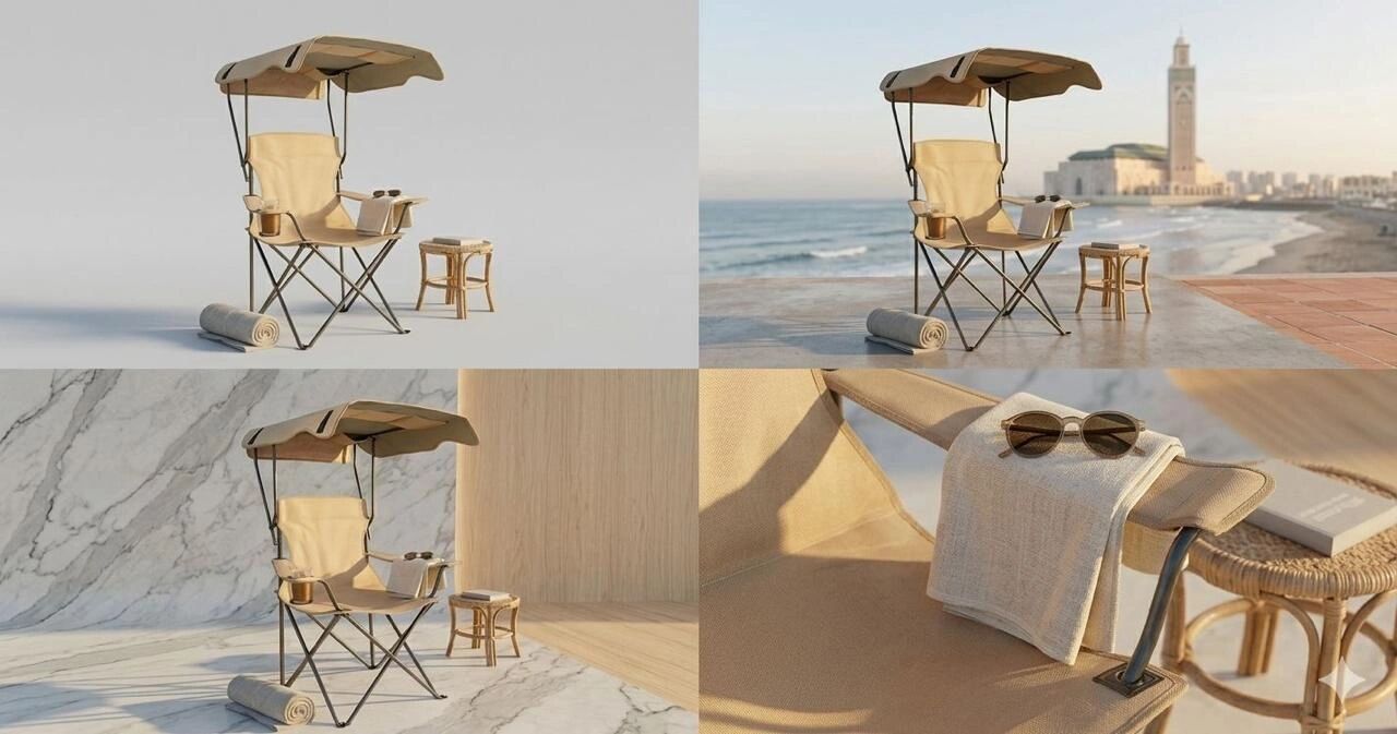 Chaise De Camping Pliante Avec Auvent Pare-soleil – Cadre Aluminium Et Porte-gobelet thumbnail 3