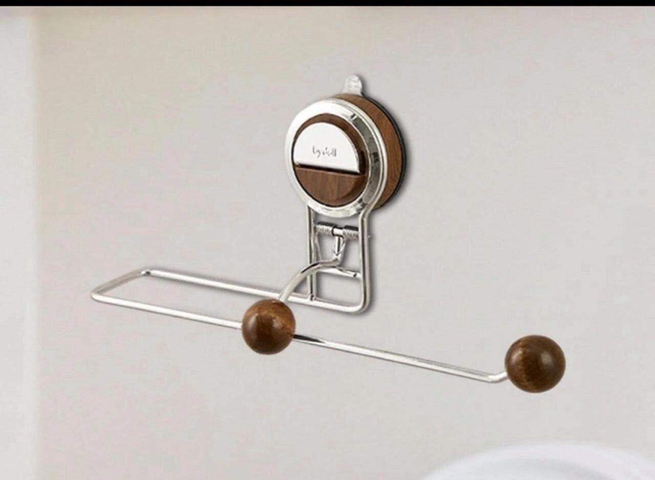 Porte-serviette Mural Inox & Bois À Ventouse Sans Perçage – Salle De Bain 11.73×3.66×5.47 thumbnail 1