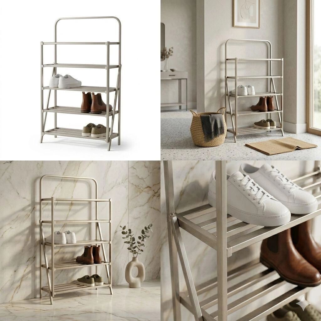 Étagère À Chaussures Pliante 5 Niveaux En Acier Inoxydable – Grande Capacité Argenté