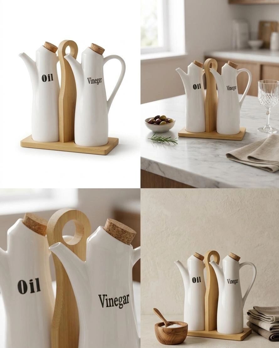 Set De 2 Huiliers En Porcelaine Blanche Avec Plateau En Bambou Et Couvercles En Liège